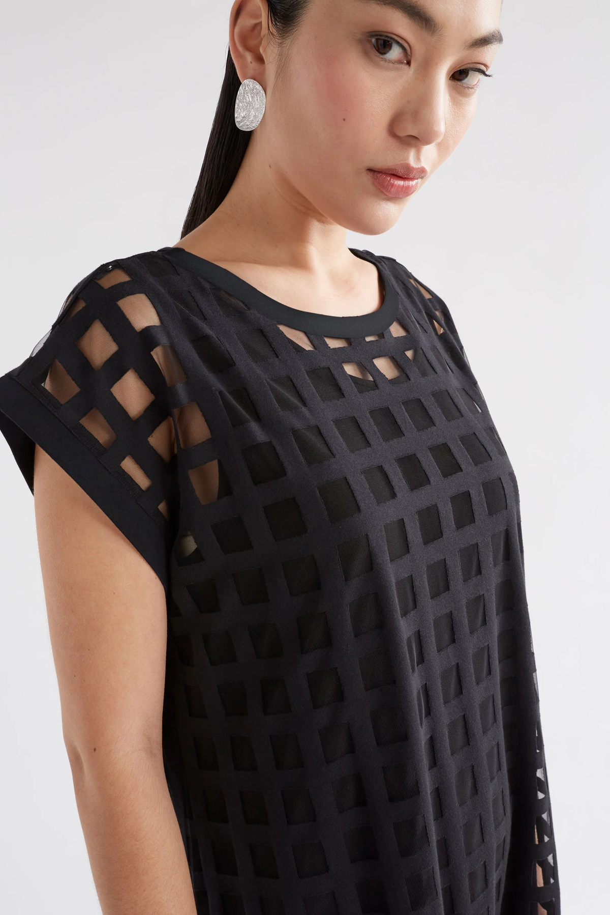 GRID BURNOUT MIDI DRESS