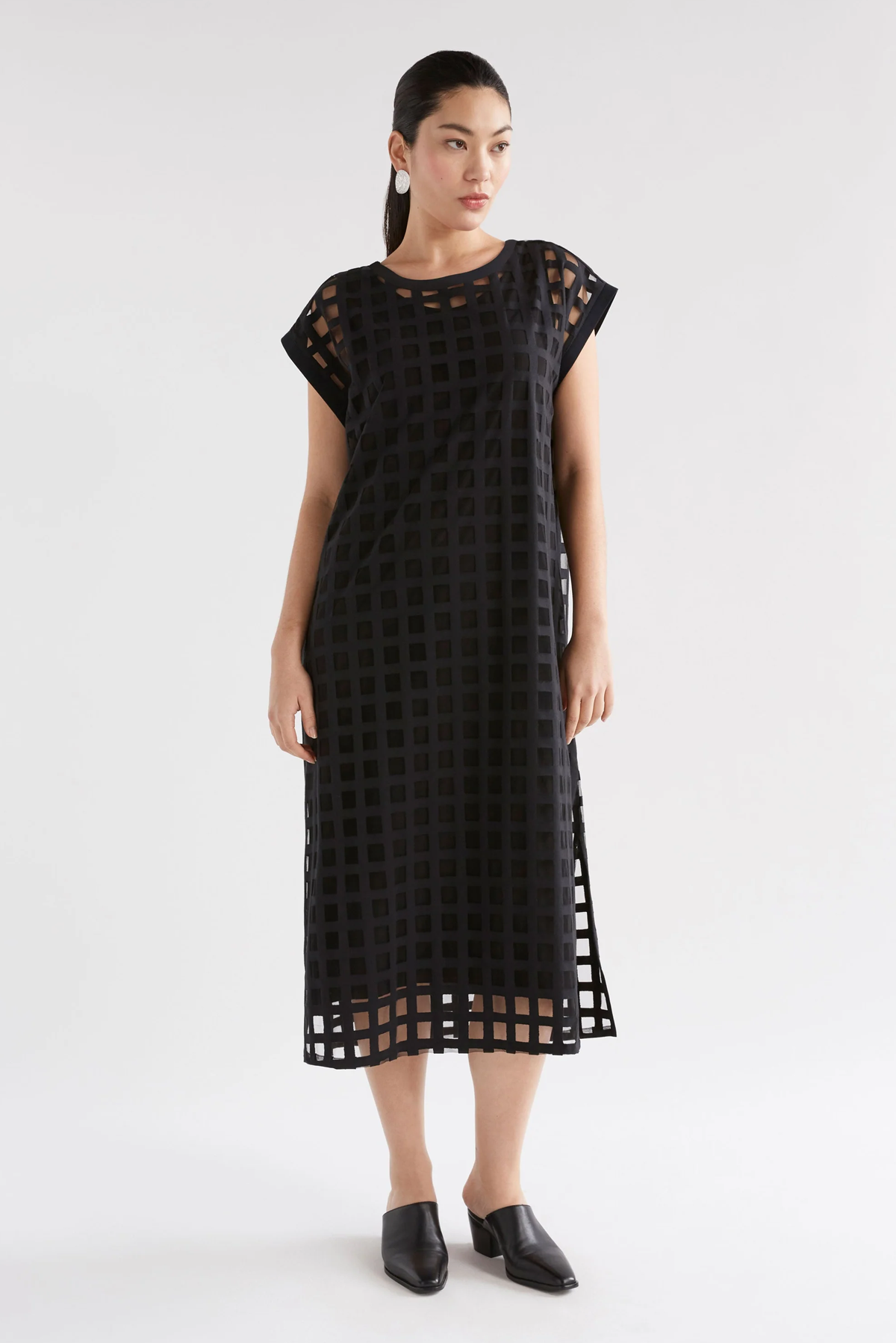 GRID BURNOUT MIDI DRESS